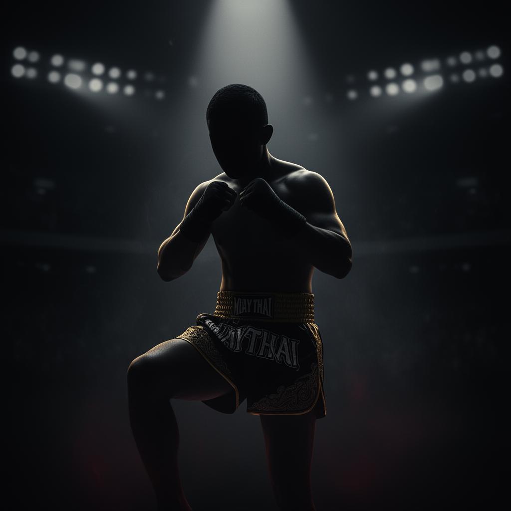 Muay Thai fighter silhouette portrait